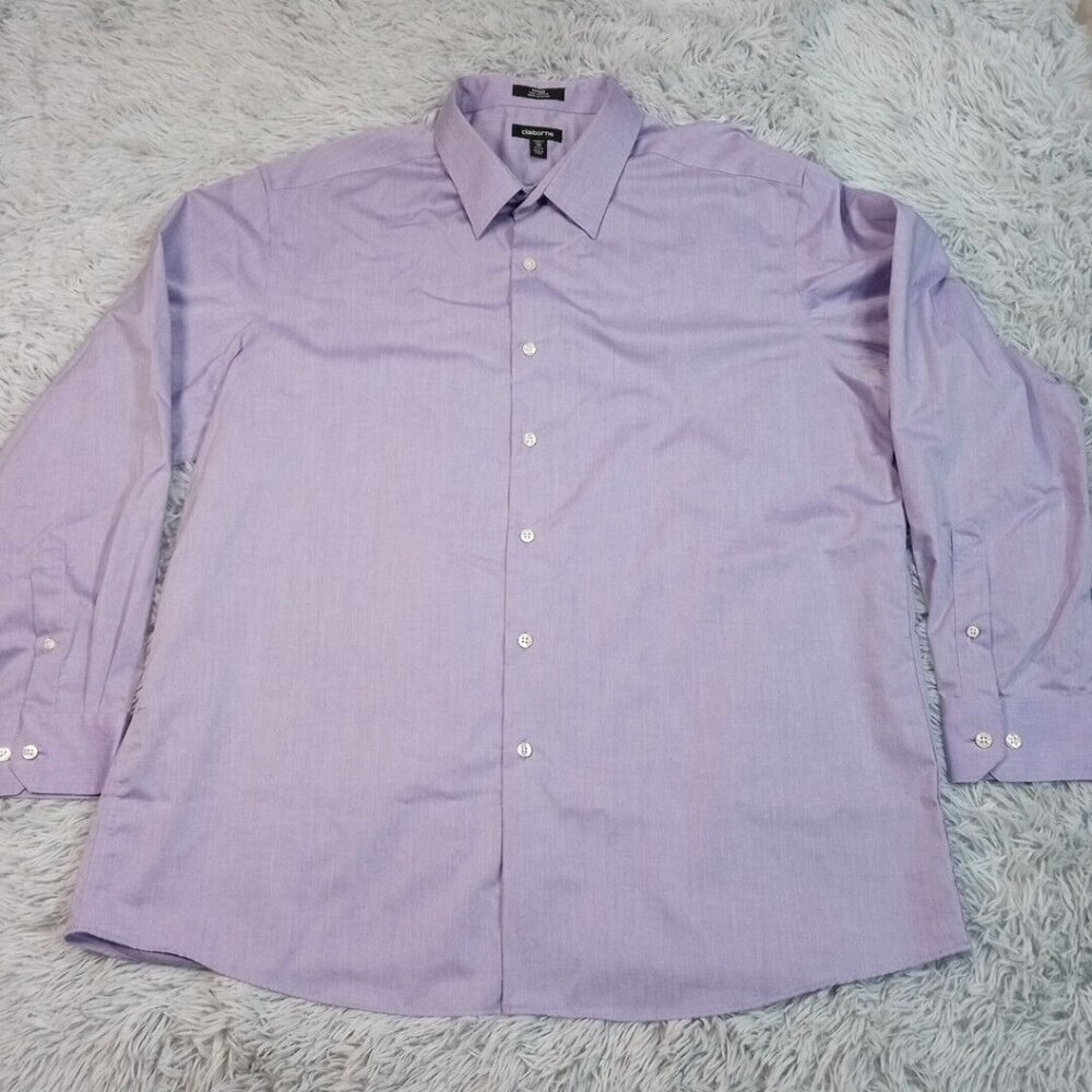 Claiborne Mens Shirt Button Up Purple 18 Fitted Wrinkle Free Casual Preppy 34 35